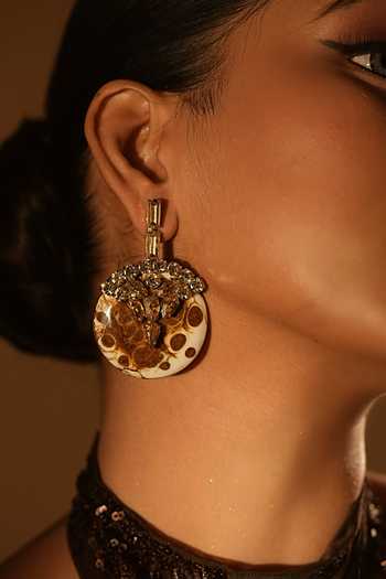 Bijoux By Priya Chandna_Brown Crystals Banyan Embellished Earrings _Online_at_Aza_Fashions