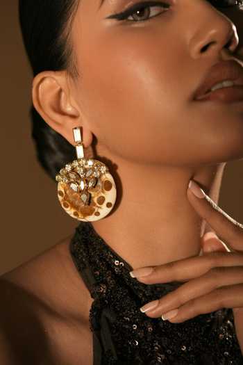 Buy_Bijoux By Priya Chandna_Brown Crystals Banyan Embellished Earrings _Online_at_Aza_Fashions