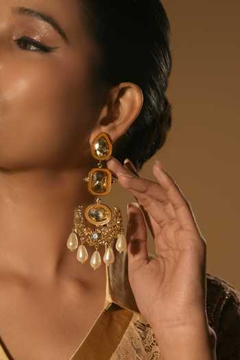 Bijoux By Priya Chandna_Gold Plated Pearls, Crystals Royal And Embellished Earrings _Online_at_Aza_Fashions