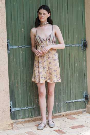 Buy_Shruti Sancheti_Beige Satin Embroidery Sweetheart Neck And Printed Dress _Online_at_Aza_Fashions