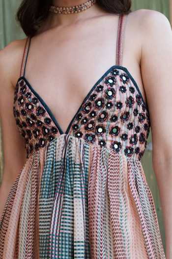 Shruti Sancheti_Multi Color Mirrors V-neck Embroidered And Printed Maxi Dress _Online_at_Aza_Fashions