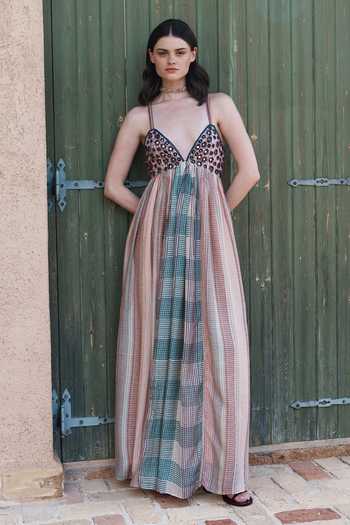 Buy_Shruti Sancheti_Multi Color Mirrors V-neck Embroidered And Printed Maxi Dress _Online_at_Aza_Fashions