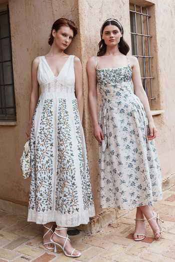 Shop_Shruti Sancheti_White Lace Embroidery Plunge Neck Floral Dress _Online_at_Aza_Fashions