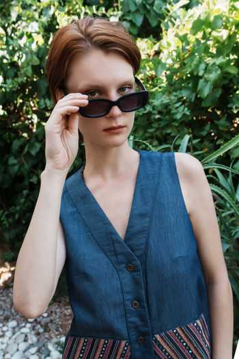 Buy_Shruti Sancheti_Blue Denim Embroidery V-neck Waistcoat And Shorts Set _Online_at_Aza_Fashions