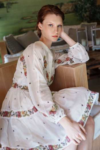 Shruti Sancheti_White Embroidery Keyhole Neck Floral Tiered Short Dress With Belt _Online_at_Aza_Fashions