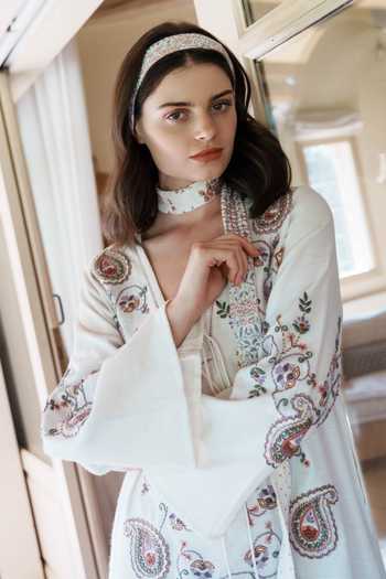 Shop_Shruti Sancheti_White Viscose Embroidery V-neck Paisley Kaftan _Online_at_Aza_Fashions