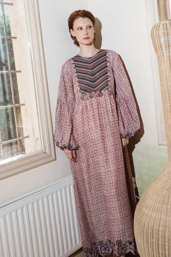 Buy_Shruti Sancheti_Pink Embroidery, Tassels Round Neck And Printed Maxi Dress _Online_at_Aza_Fashions