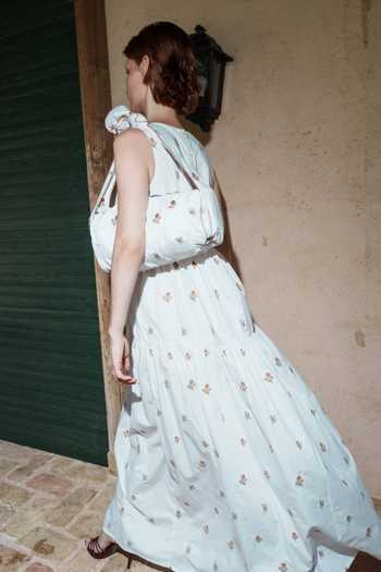 Shruti Sancheti_White Poplin Embroidery Round Neck Floral Dress _Online_at_Aza_Fashions