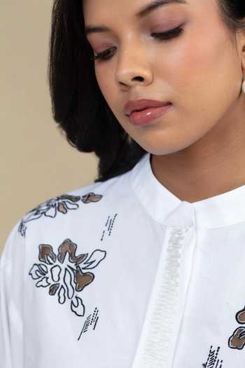 Shop_Bunka_Black Cotton, Poplin Embroidery Mandarin Collar Ann Shirt _Online_at_Aza_Fashions