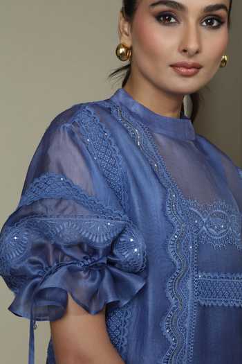 Bunka Blue Organza Embroidery High Neck Bia Tunic Set Online at Aza Fashions Bunka_Blue Organza Embroidery High Neck Bia Tunic Set _Online_at_Aza_Fashions