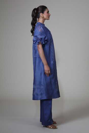 Buy Bunka Blue Organza Embroidery High Neck Bia Tunic Set Online at Aza Fashions Buy_Bunka_Blue Organza Embroidery High Neck Bia Tunic Set _Online_at_Aza_Fashions