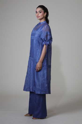 Shop Bunka Blue Organza Embroidery High Neck Bia Tunic Set Online at Aza Fashions Shop_Bunka_Blue Organza Embroidery High Neck Bia Tunic Set _Online_at_Aza_Fashions