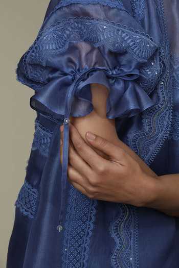 Bunka Blue Organza Embroidery High Neck Bia Tunic Set at Aza Fashions Bunka_Blue Organza Embroidery High Neck Bia Tunic Set _at_Aza_Fashions