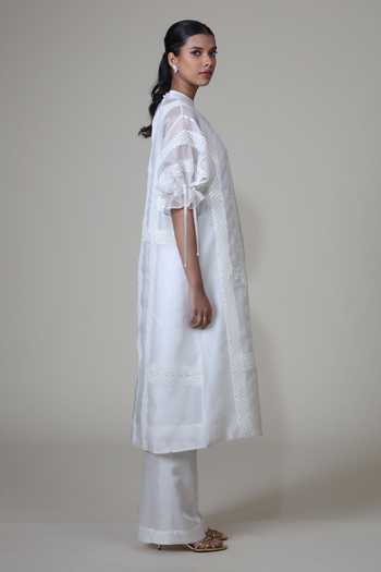 Bunka_Ivory Organza Lace High Neck Bia Kurta And Pant Set _Online_at_Aza_Fashions