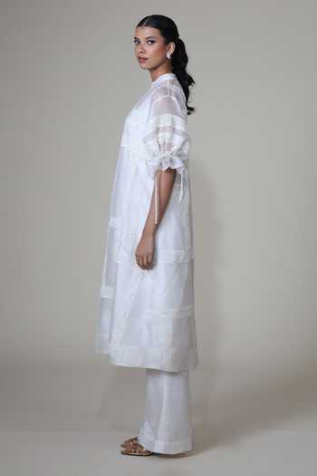 Buy_Bunka_Ivory Organza Lace High Neck Bia Kurta And Pant Set _Online_at_Aza_Fashions