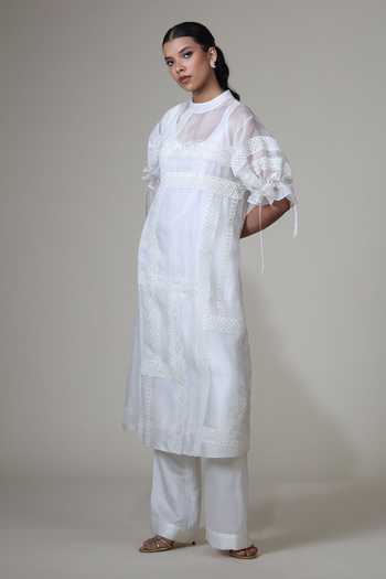Shop_Bunka_Ivory Organza Lace High Neck Bia Kurta And Pant Set _Online_at_Aza_Fashions