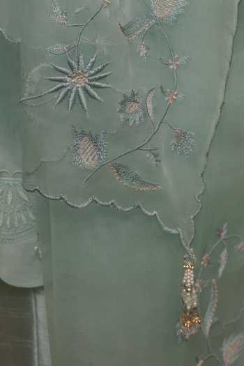 Shop_Bunka_Blue Organza Embroidery Split V-neck Farida Kurta Set 