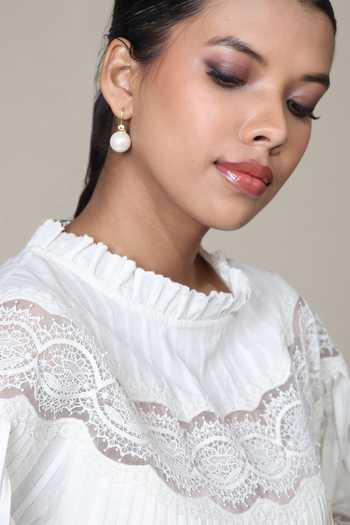 Shop Bunka Ivory Cotton Lace High Neck Lea Pintuck Pleated Top Shop_Bunka_Ivory Cotton Lace High Neck Lea Pintuck Pleated Top