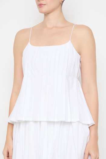 Buy_Bunka_White Cotton, Poplin Square Neck Lisa Layered Hem Top _Online_at_Aza_Fashions