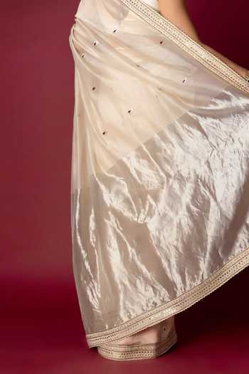 Buy_Monika Mathuria Datta_Ivory Silk, Cotton Embroidery, Zari Hand Saree 