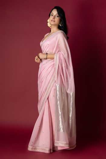 Monika Mathuria Datta_Pink Silk, Cotton Embroidery, Zari Hand Saree _Online_at_Aza_Fashions