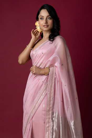 Monika Mathuria Datta_Pink Silk, Cotton Embroidery, Zari Hand Saree _at_Aza_Fashions