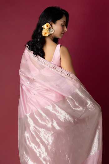 Buy_Monika Mathuria Datta_Pink Silk, Cotton Embroidery, Zari Hand Saree 