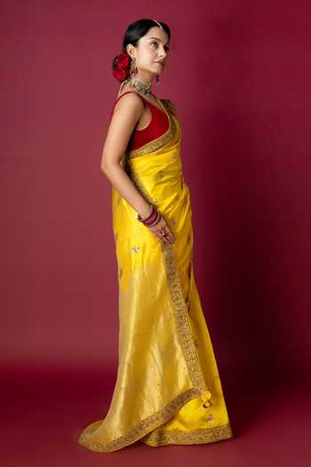 Monika Mathuria Datta Yellow Silk Embroidery, Zari And Zardozi Hand Saree Online at Aza Fashions Monika Mathuria Datta_Yellow Silk Embroidery, Zari And Zardozi Hand Saree _Online_at_Aza_Fashions