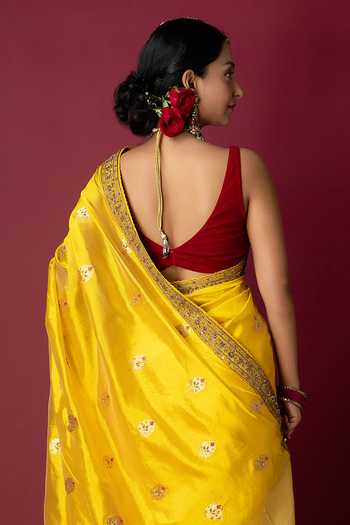 Buy Monika Mathuria Datta Yellow Silk Embroidery, Zari And Zardozi Hand Saree Online at Aza Fashions Buy_Monika Mathuria Datta_Yellow Silk Embroidery, Zari And Zardozi Hand Saree _Online_at_Aza_Fashions