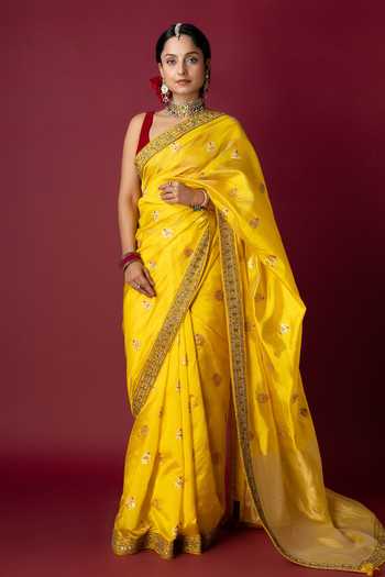 Monika Mathuria Datta Yellow Silk Embroidery, Zari And Zardozi Hand Saree at Aza Fashions Monika Mathuria Datta_Yellow Silk Embroidery, Zari And Zardozi Hand Saree _at_Aza_Fashions