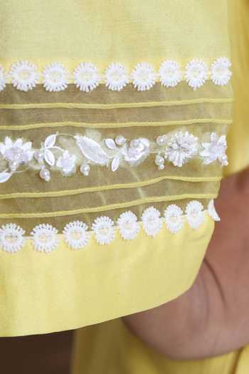 Buy_Bunka_Yellow Chanderi, Cotton, Poplin Embroidery V-neck Ambreen Kurta And Pant Set _Online_at_Aza_Fashions