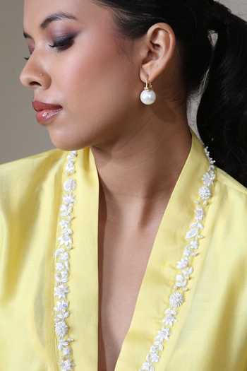 Shop_Bunka_Yellow Chanderi, Cotton, Poplin Embroidery V-neck Ambreen Kurta And Pant Set _Online_at_Aza_Fashions