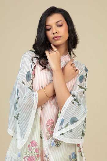 Buy_Bunka_Multi Color Voile Embroidery, Tassels, Lace Mandarin Collar Vira Printed Dress  _Online_at_Aza_Fashions