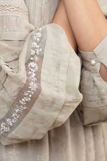 Shop_Bunka_Grey Voile Sequins, Lace Mandarin Collar Nur Trim Dress _Online_at_Aza_Fashions
