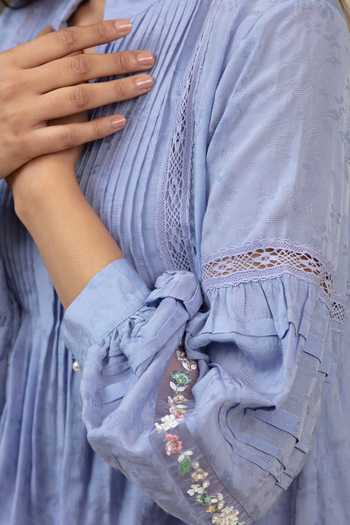 Bunka_Lilac Voile Embroidery Split V-neck Nur Shushi Dress _Online_at_Aza_Fashions