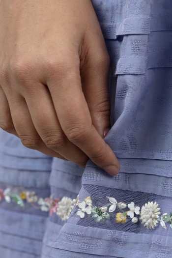 Buy_Bunka_Lilac Voile Embroidery Split V-neck Nur Shushi Dress _Online_at_Aza_Fashions