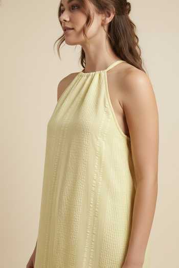 Buy_Bunka_Yellow Cotton Halter Neck Erika Maxi Dress _Online_at_Aza_Fashions