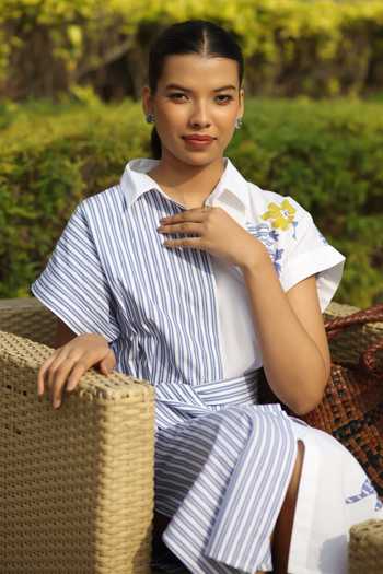 Bunka_Blue Cotton, Poplin Collared Mellisa Striped Midi Shirt Dress _Online_at_Aza_Fashions