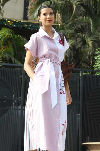 Bunka_Pink Cotton, Poplin Collared Mellisa Striped Midi Dress  _Online_at_Aza_Fashions