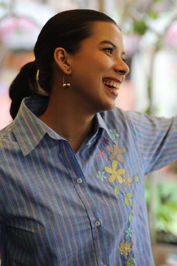 Buy_Bunka_Blue Cotton Embroidery Collared Iba Shirt _Online_at_Aza_Fashions