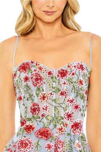 Mac Duggal_Blue Polyester Embroidery, Beads Sweetheart Neck Floral Dress _Online_at_Aza_Fashions