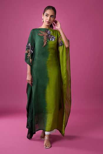 Buy_Aariyana Couture_Green Silk Embroidery, Sequins, Zari, Stones Boat Neck Hand Kaftan _Online_at_Aza_Fashions