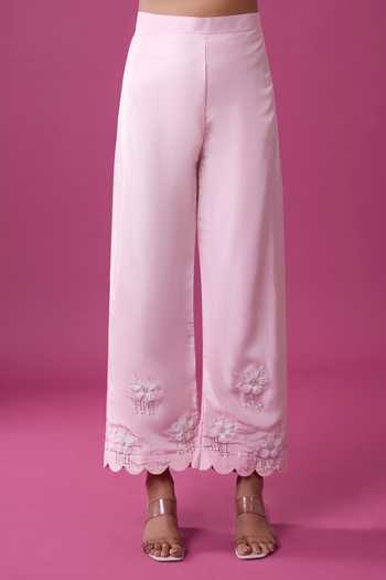 Buy Khwaab By Sanjana Lakhani Pink Silk Fabric Flowers Mandarin Hand Embroidered Ombre Kurta And Pant Set Buy_Khwaab By Sanjana Lakhani_Pink Silk Fabric Flowers Mandarin Hand Embroidered Ombre Kurta And Pant Set