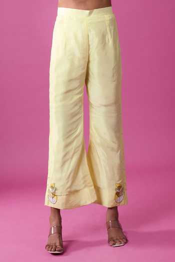 Khwaab By Sanjana Lakhani_Yellow Silk Embroidery Mandarin Collar, Yes Hand Kurta Set _at_Aza_Fashions