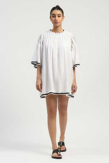 Abraham And Thakore Black Cotton Round Neck Dress Online at Aza Fashions Abraham And Thakore_Black Cotton Round Neck Dress _Online_at_Aza_Fashions