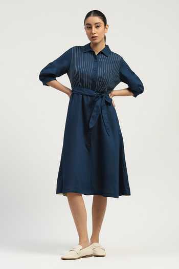 ABRAHAM AND THAKORE Pleated Linen Dress 
