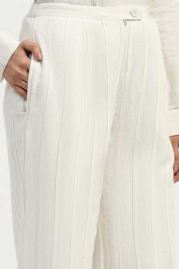 ABRAHAM AND THAKORE_Ivory Linen Pleated Trouser _Online_at_Aza_Fashions