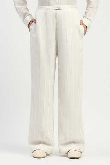 Buy_ABRAHAM AND THAKORE_Ivory Linen Pleated Trouser _Online_at_Aza_Fashions
