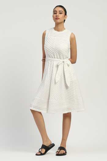 Buy Abraham And Thakore Ivory Voile Round Neck Sleeveless Pleated Dress Online at Aza Fashions Buy_Abraham And Thakore_Ivory Voile Round Neck Sleeveless Pleated Dress _Online_at_Aza_Fashions