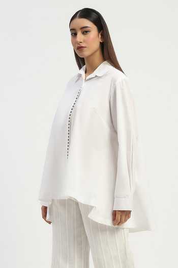Buy_ABRAHAM AND THAKORE_Ivory Poplin Studs Collared Embellished Shirt _Online_at_Aza_Fashions